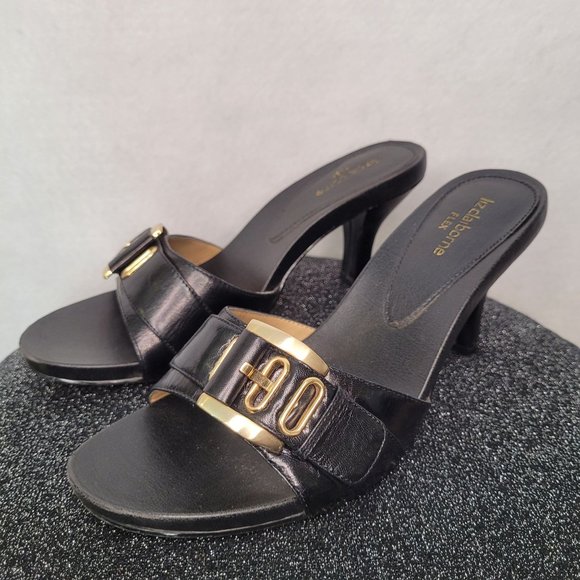 Liz Claiborne Flex Aldin Black Leather High Heeled Slide Sandals size 8.5 - Picture 1 of 7